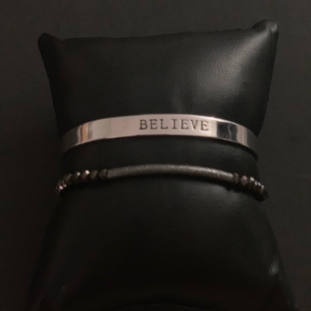 Unisex Believe silver Inspirational stack Bracelet